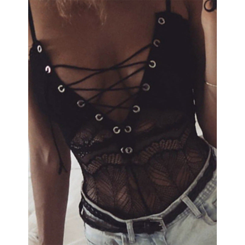 Image of Europe and the United States Plus Size Erotic Underwear Suspenders Tie Deep V One-piece Underwear Foreign Trade Wholesale Amazon 80630